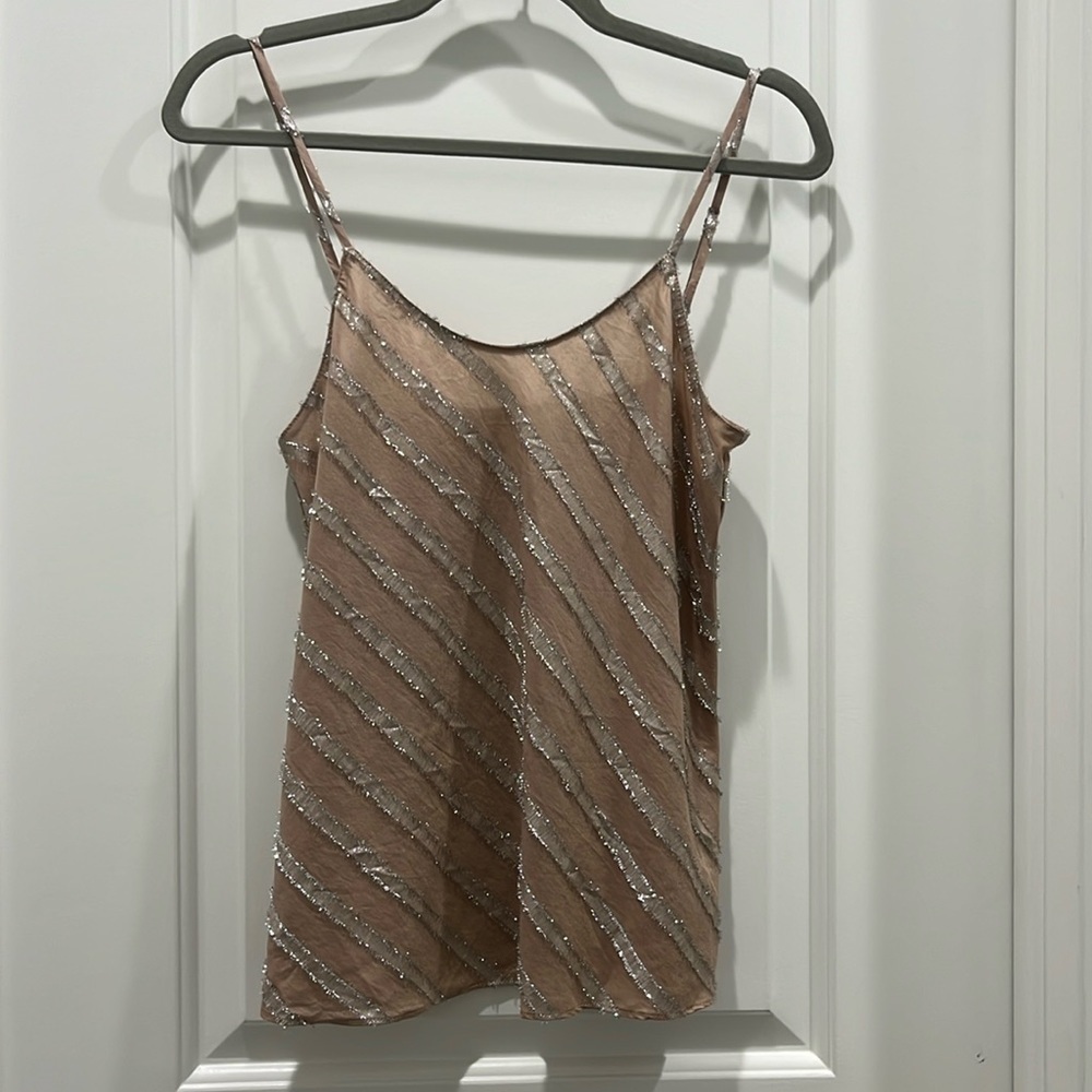 Current Air Mauve Spaghetti Strap Tank Silver Metallic Stripes Sz XS